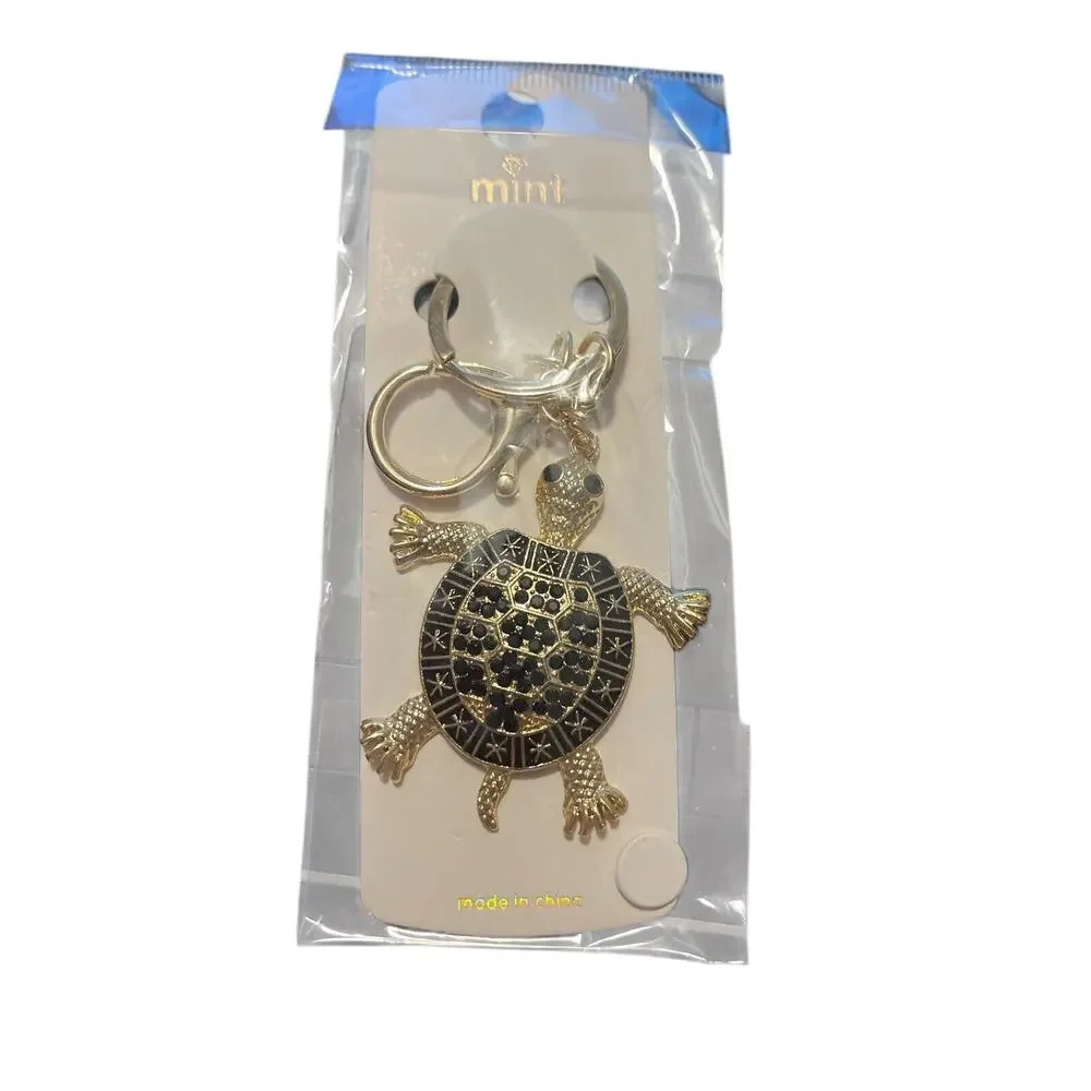 MINT GOLD PLATED SPARKLE TURTLE WITH BLACK KEYCHAIN